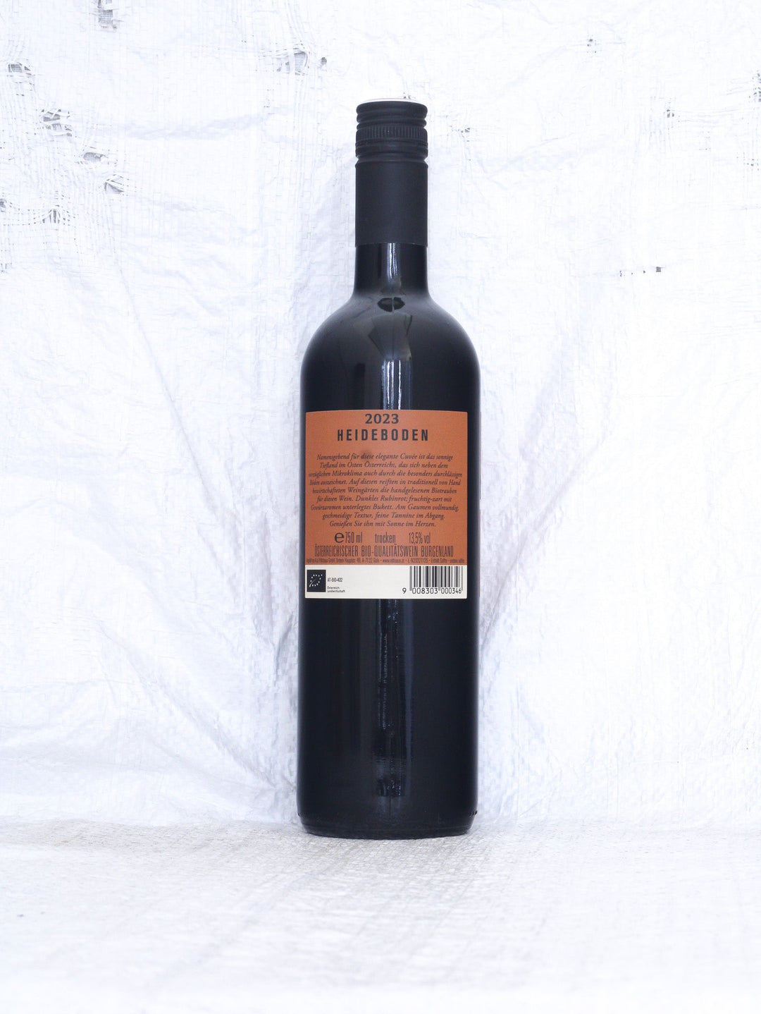 Heideboden Rot 2023 Bio Rotwein von Hans & Anita Nittnaus aus dem Burgenland Flasche Rückenetikette