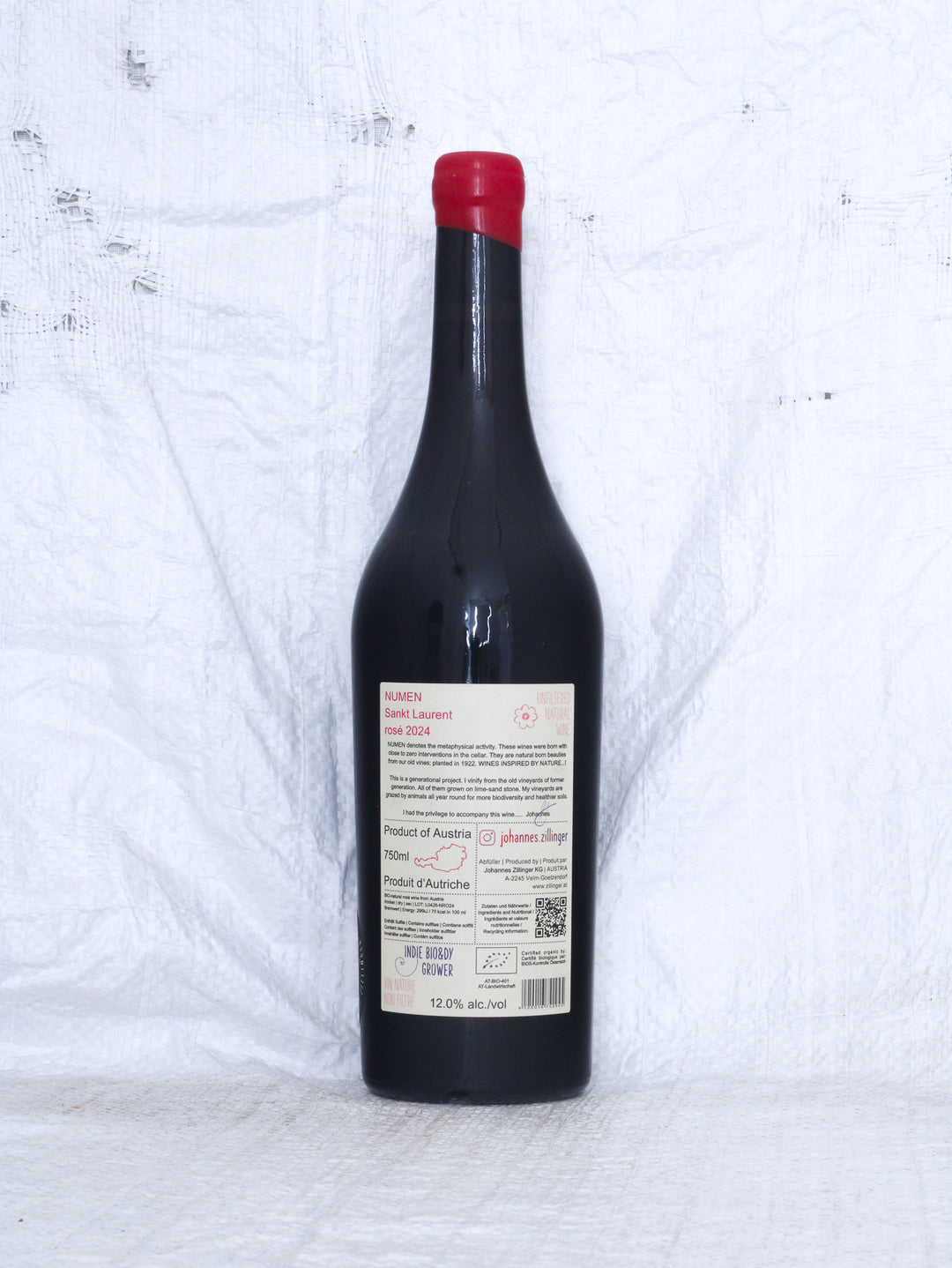 Rücketikett des Numen St. Laurent Rosé 2024 von Johannes Zillinger aus dem Weinviertel.