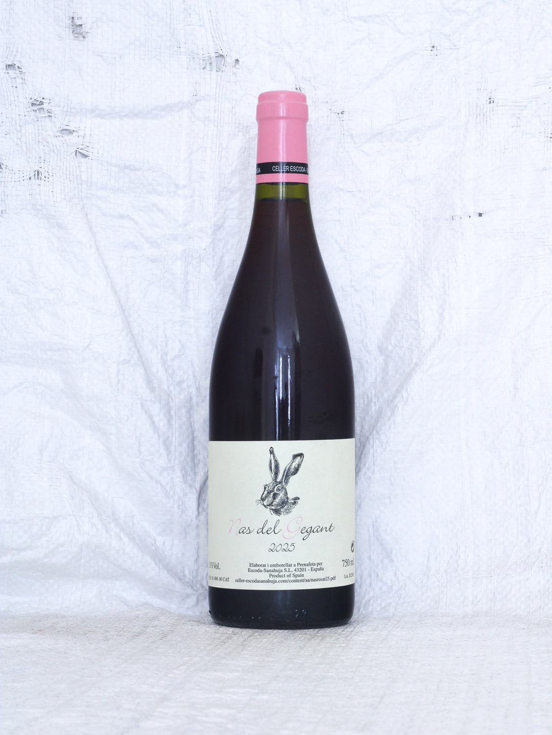 Nas del Gegant Rosé 2025 von Celler Escoda Sanahuja aus Katalonien – Bio Naturwein, Vorderansicht der Weinflasche.