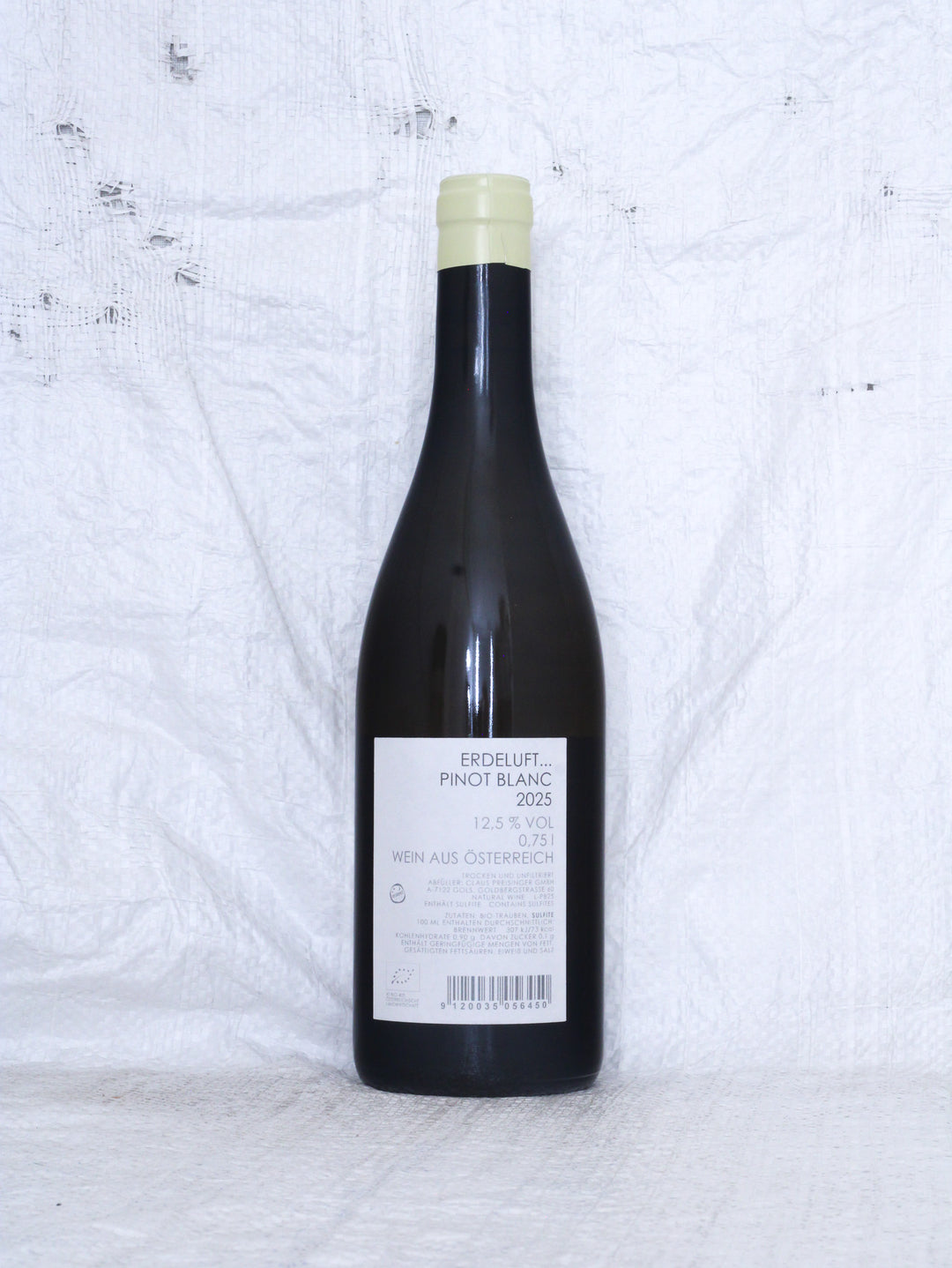 Rücketikett des Pinot Blanc ErdeLuftGras 2025 von Claus Preisinger aus dem Burgenland.
